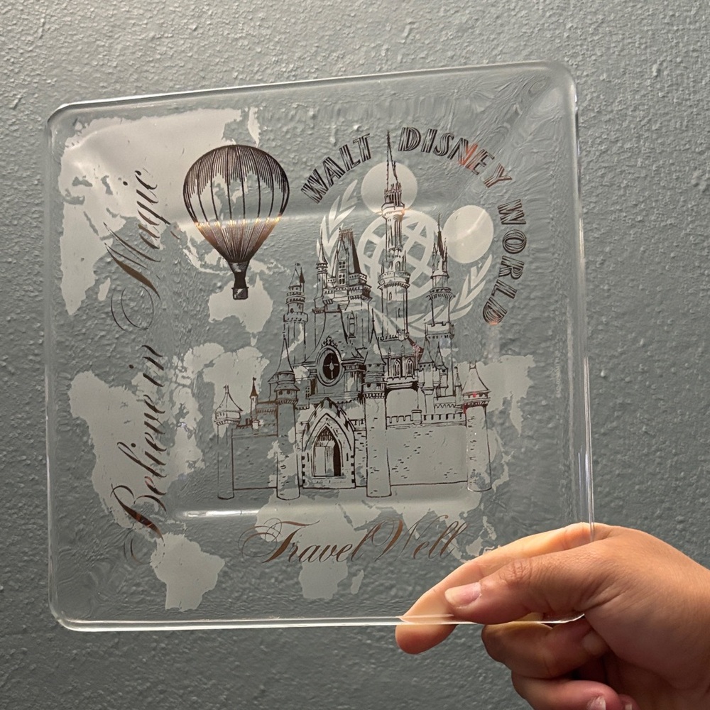 Disney Glass Plate with Black and Gray Design